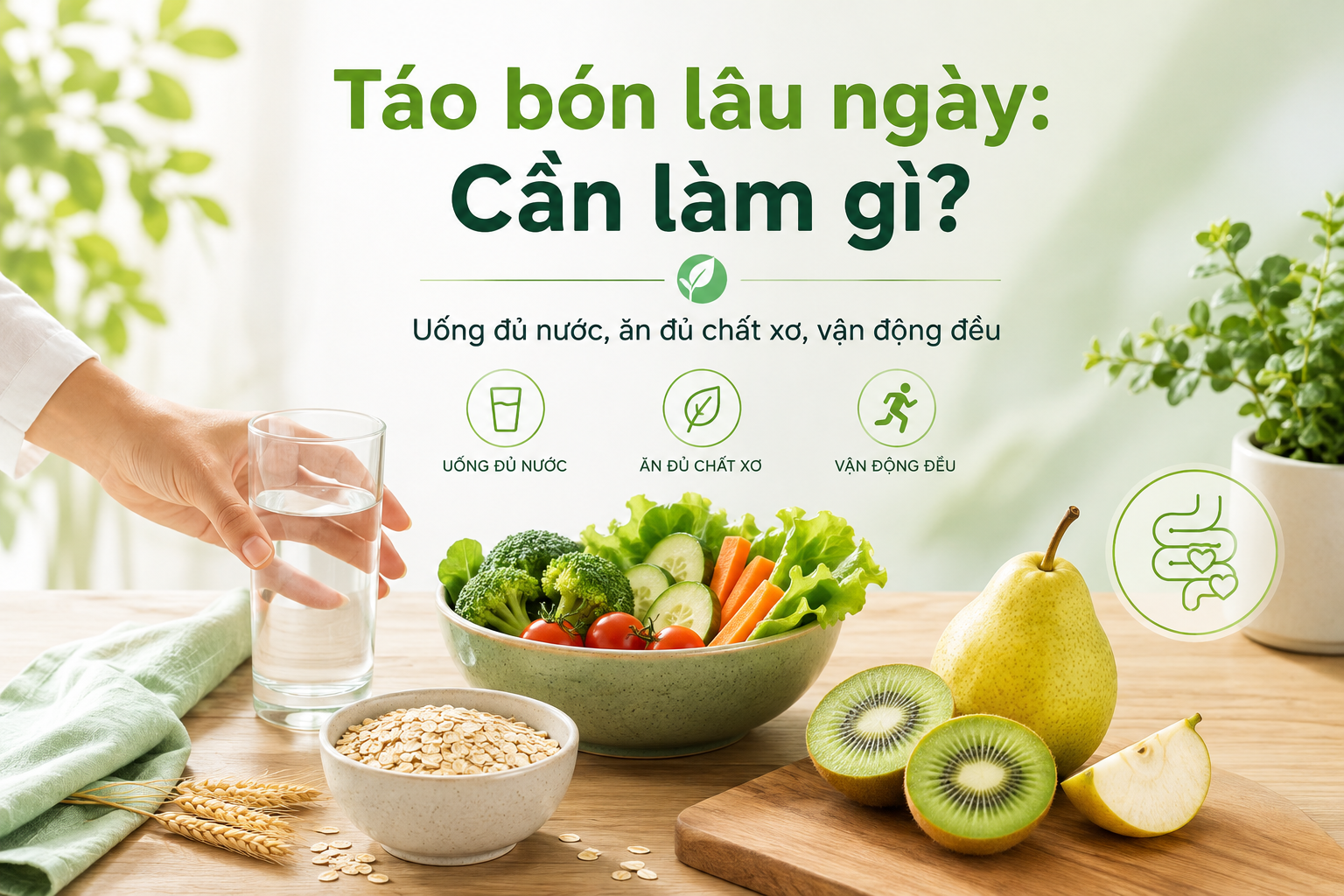 Điều chỉnh toàn diện chế độ ăn và sinh hoạt giúp cải thiện tình trạng táo bón